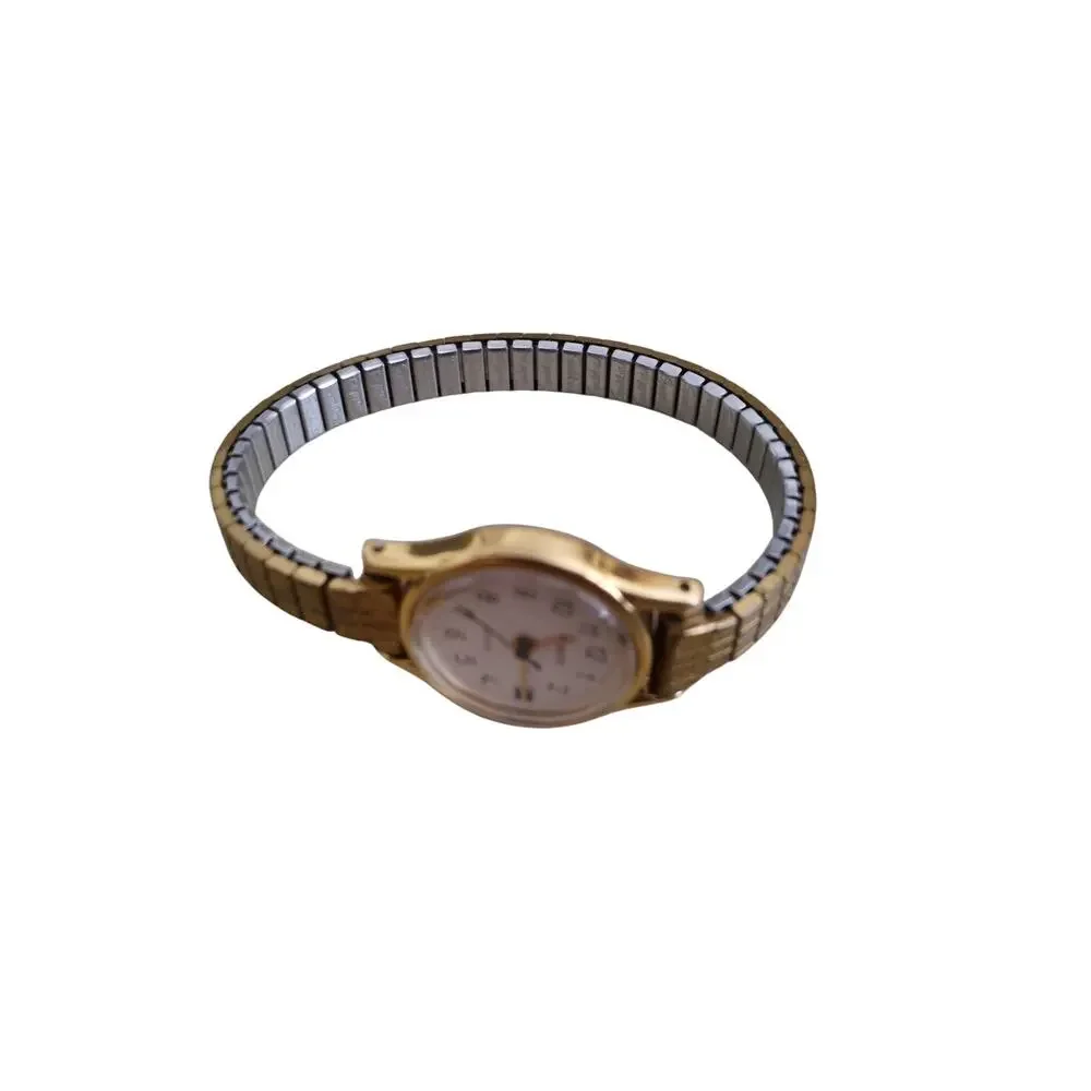 Timex Womens White Dial Gold Trim New Battery Metal Band Date Classic Cocktail